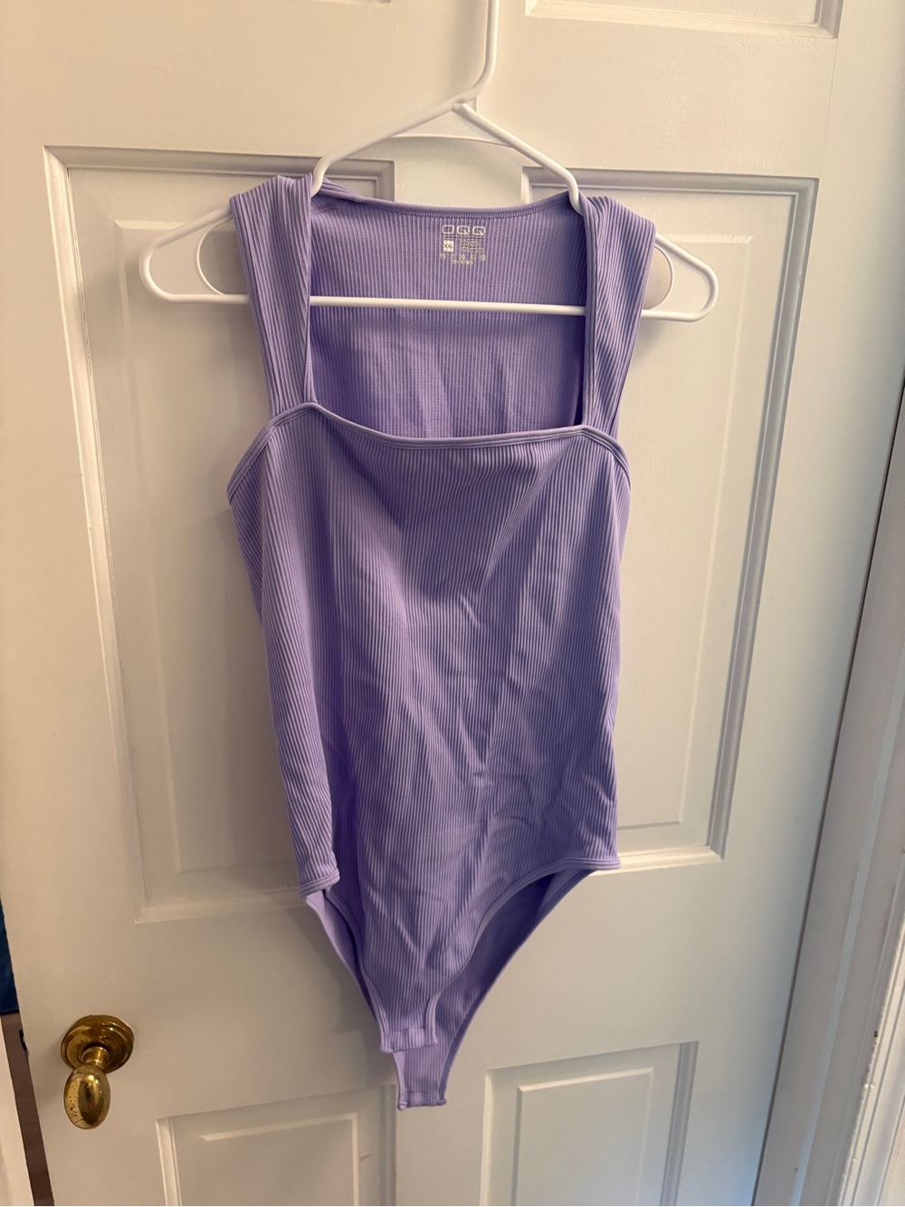 OQQ Ribbed Lavender One-Piece Bodysuit with Square Neck